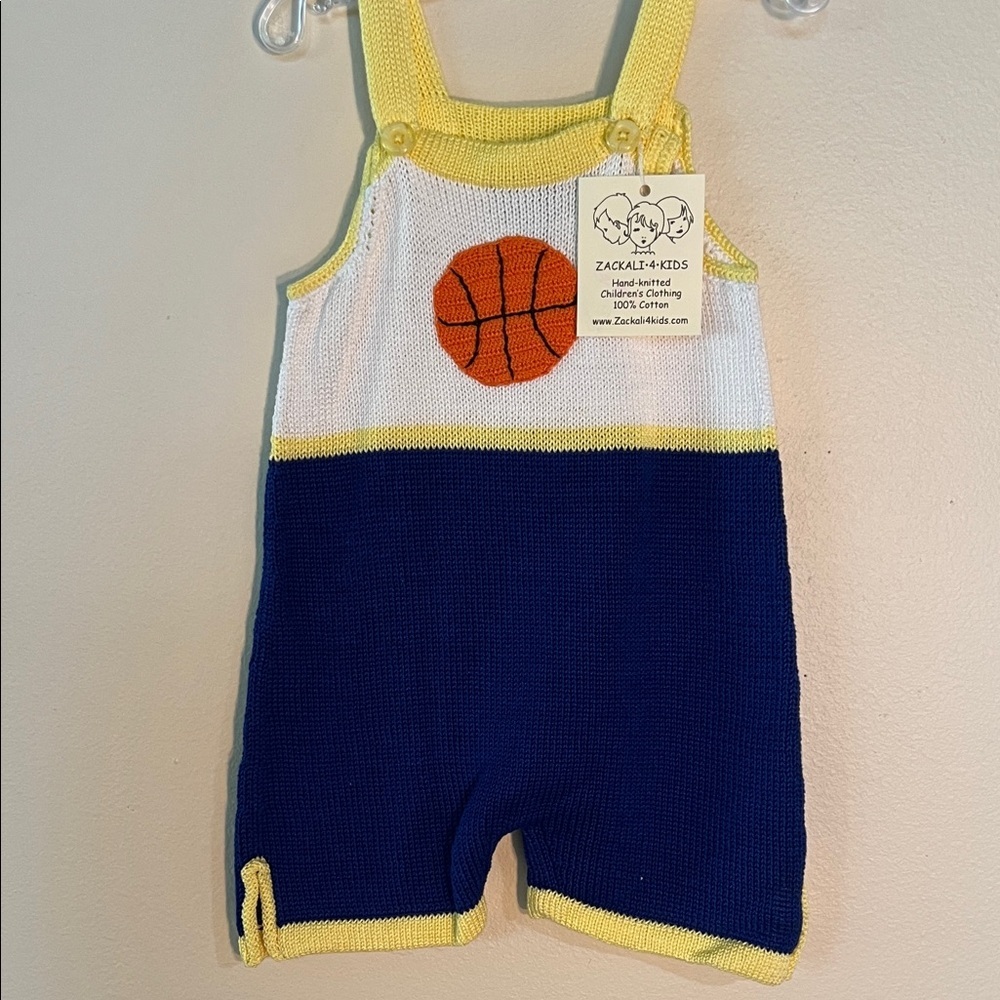 Zackali 4 Kids Yellow and Blue Basketball Hand Knited Romper​